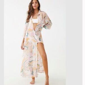 Forever 21 Pastel Swirl Sheer Maxi Swim Coverup